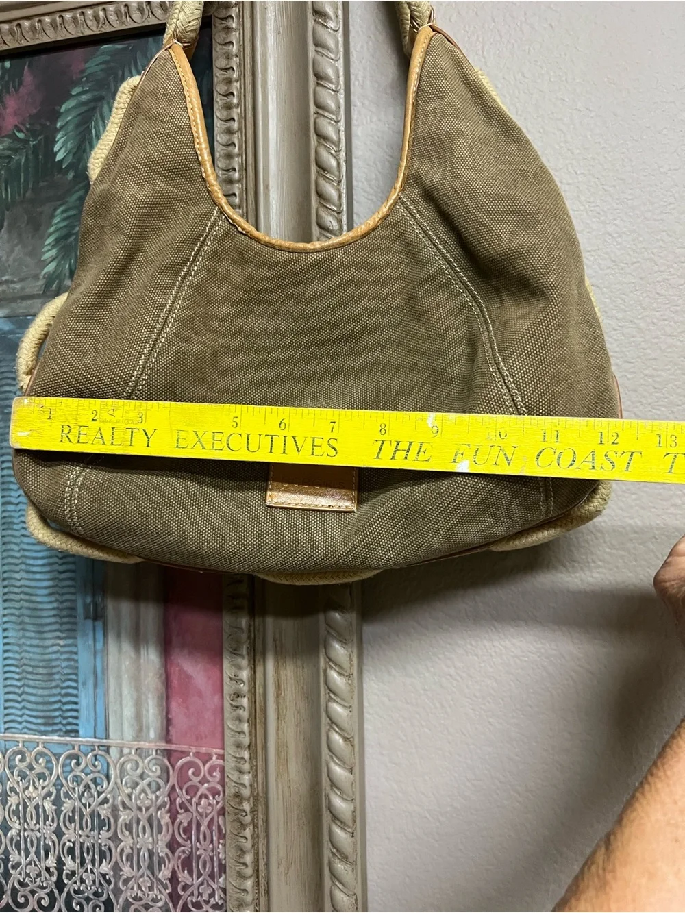 BCBGirls Olive Canvas Hobo with Tan Leather Trim